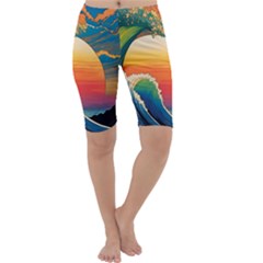 Waves Rainbow Sea Cropped Leggings  by uniart180623