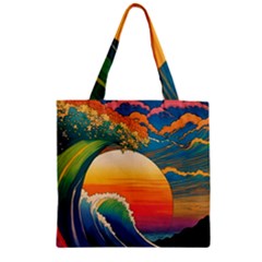 Waves Rainbow Sea Zipper Grocery Tote Bag by uniart180623