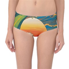 Waves Rainbow Sea Mid-waist Bikini Bottoms by uniart180623