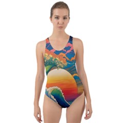 Waves Rainbow Sea Cut-out Back One Piece Swimsuit by uniart180623