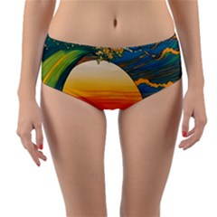 Waves Rainbow Sea Reversible Mid-waist Bikini Bottoms