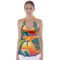 Waves Rainbow Sea Tie Back Tankini Top by uniart180623