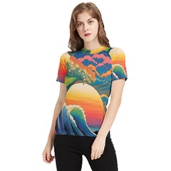 Waves Rainbow Sea Women s Short Sleeve Rash Guard by uniart180623