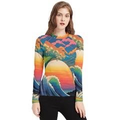 Waves Rainbow Sea Women s Long Sleeve Rash Guard by uniart180623