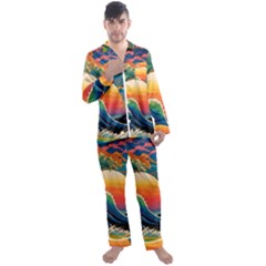 Waves Rainbow Sea Men s Long Sleeve Satin Pajamas Set by uniart180623