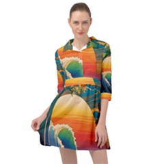 Waves Rainbow Sea Mini Skater Shirt Dress by uniart180623