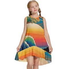 Waves Rainbow Sea Kids  Frill Swing Dress by uniart180623