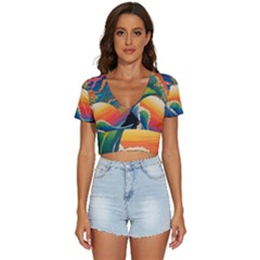 Waves Rainbow Sea V-neck Crop Top by uniart180623