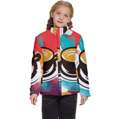 Coffee Tea Cappuccino Kids  Puffer Bubble Jacket Coat by uniart180623