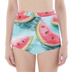 Watermelon Fruit Juicy Summer Heat High-waisted Bikini Bottoms by uniart180623