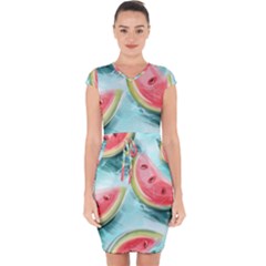 Watermelon Fruit Juicy Summer Heat Capsleeve Drawstring Dress  by uniart180623