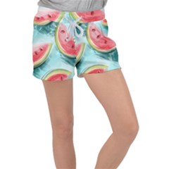 Watermelon Fruit Juicy Summer Heat Women s Velour Lounge Shorts by uniart180623