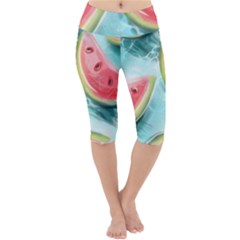 Watermelon Fruit Juicy Summer Heat Lightweight Velour Cropped Yoga Leggings by uniart180623