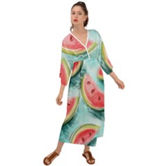 Watermelon Fruit Juicy Summer Heat Grecian Style  Maxi Dress by uniart180623