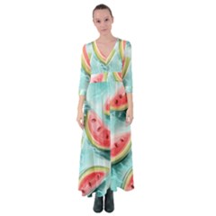 Watermelon Fruit Juicy Summer Heat Button Up Maxi Dress by uniart180623