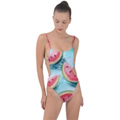 Watermelon Fruit Juicy Summer Heat Tie Strap One Piece Swimsuit by uniart180623