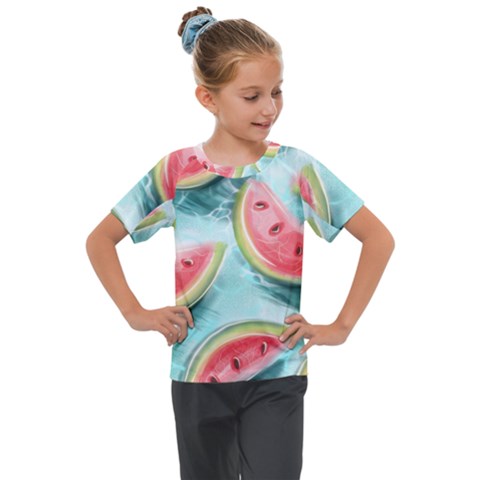 Watermelon Fruit Juicy Summer Heat Kids  Mesh Piece T-shirt by uniart180623