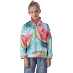 Watermelon Fruit Juicy Summer Heat Kids  Half Zip Hoodie by uniart180623