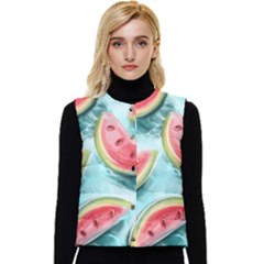 Watermelon Fruit Juicy Summer Heat Women s Button Up Puffer Vest by uniart180623