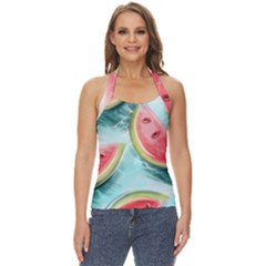 Watermelon Fruit Juicy Summer Heat Basic Halter Top by uniart180623