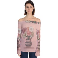 Flowers Vase Rose Plant Vintage Off Shoulder Long Sleeve Top by uniart180623