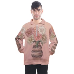 Flowers Vase Rose Plant Vintage Men s Half Zip Pullover by uniart180623