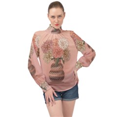 Flowers Vase Rose Plant Vintage High Neck Long Sleeve Chiffon Top by uniart180623