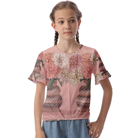 Flowers Vase Rose Plant Vintage Kids  Cuff Sleeve Scrunch Bottom T-shirt by uniart180623