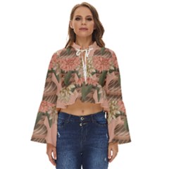 Flowers Vase Rose Plant Vintage Boho Long Bell Sleeve Top by uniart180623