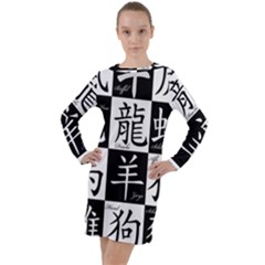 Chinese Zodiac Signs Star Long Sleeve Hoodie Dress by uniart180623