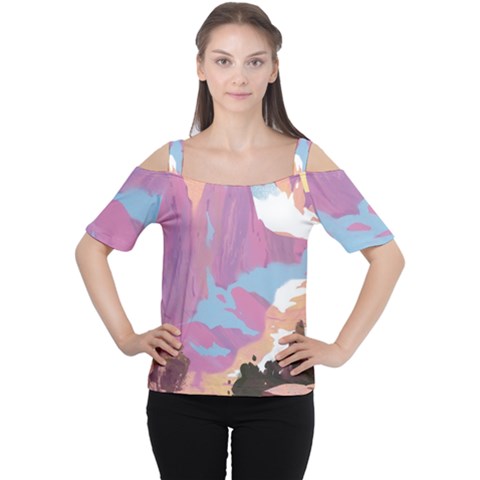 Pink Mountains Grand Canyon Psychedelic Mountain Cutout Shoulder T-shirt by uniart180623