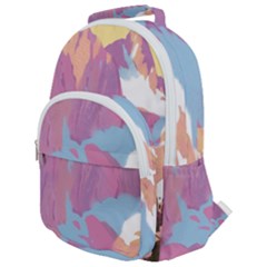 Pink Mountains Grand Canyon Psychedelic Mountain Rounded Multi Pocket Backpack by uniart180623