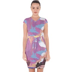 Pink Mountains Grand Canyon Psychedelic Mountain Capsleeve Drawstring Dress  by uniart180623