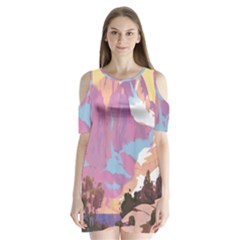 Pink Mountains Grand Canyon Psychedelic Mountain Shoulder Cutout Velvet One Piece by uniart180623