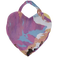 Pink Mountains Grand Canyon Psychedelic Mountain Giant Heart Shaped Tote by uniart180623