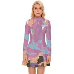 Pink Mountains Grand Canyon Psychedelic Mountain Long Sleeve Velour Longline Dress by uniart180623