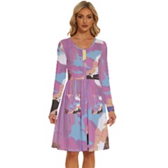 Pink Mountains Grand Canyon Psychedelic Mountain Long Sleeve Dress With Pocket by uniart180623