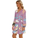 Pink Mountains Grand Canyon Psychedelic Mountain Long Sleeve Waist Tie Ruffle Velvet Dress View2