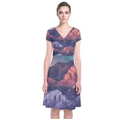 Adventure Psychedelic Mountain Short Sleeve Front Wrap Dress by uniart180623