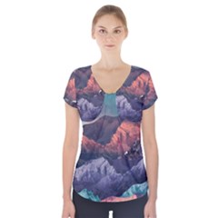 Adventure Psychedelic Mountain Short Sleeve Front Detail Top by uniart180623