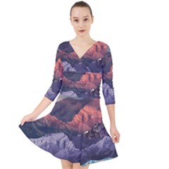 Adventure Psychedelic Mountain Quarter Sleeve Front Wrap Dress by uniart180623