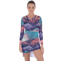 Adventure Psychedelic Mountain Asymmetric Cut-out Shift Dress by uniart180623