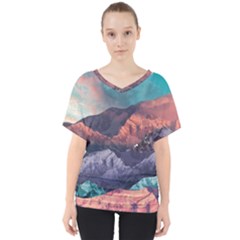 Adventure Psychedelic Mountain V-neck Dolman Drape Top by uniart180623