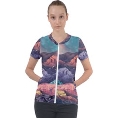 Adventure Psychedelic Mountain Short Sleeve Zip Up Jacket by uniart180623