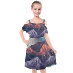 Adventure Psychedelic Mountain Kids  Cut Out Shoulders Chiffon Dress by uniart180623