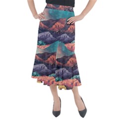 Adventure Psychedelic Mountain Midi Mermaid Skirt by uniart180623