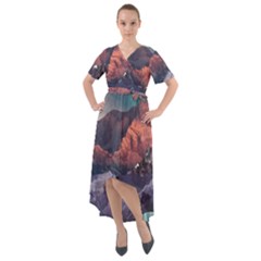 Adventure Psychedelic Mountain Front Wrap High Low Dress by uniart180623