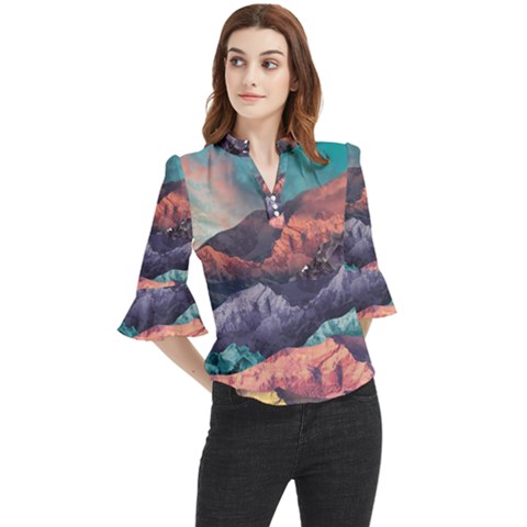 Adventure Psychedelic Mountain Loose Horn Sleeve Chiffon Blouse by uniart180623