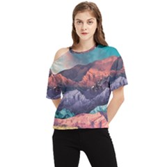 Adventure Psychedelic Mountain One Shoulder Cut Out T-shirt by uniart180623