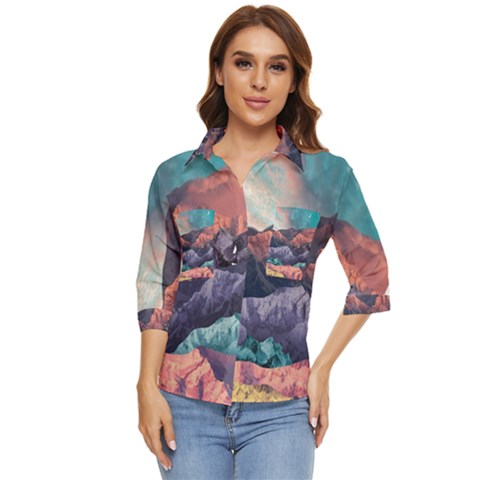 Adventure Psychedelic Mountain Women s Quarter Sleeve Pocket Shirt by uniart180623